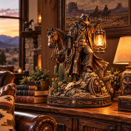 🔥 50% OFF – Western Rider & 🤠Horse Lantern Statue
