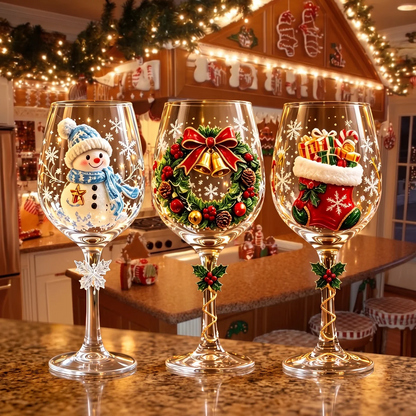 Christmas Wine Glasses Set Gift For Christmas Day