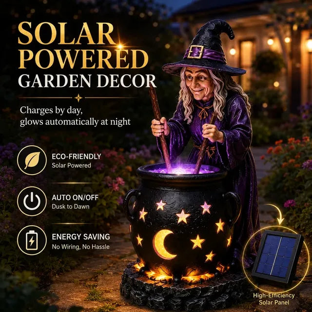 Solar powered Witch Cauldron Garden Decor